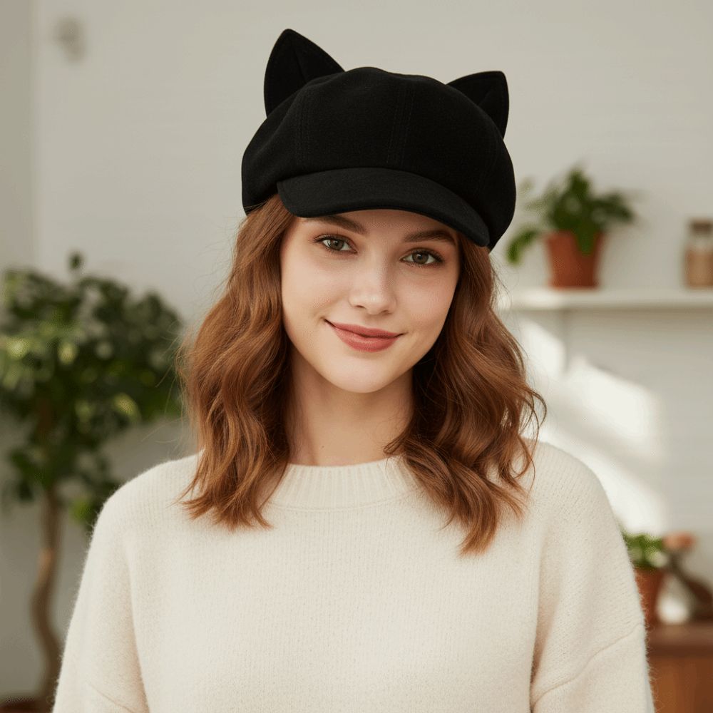 Elegant Cat Ears Shape Cat Ears Berets Woolen Fabric Cute Design Newsboy Hat Japanese Style Retro Berets Casual Occasions