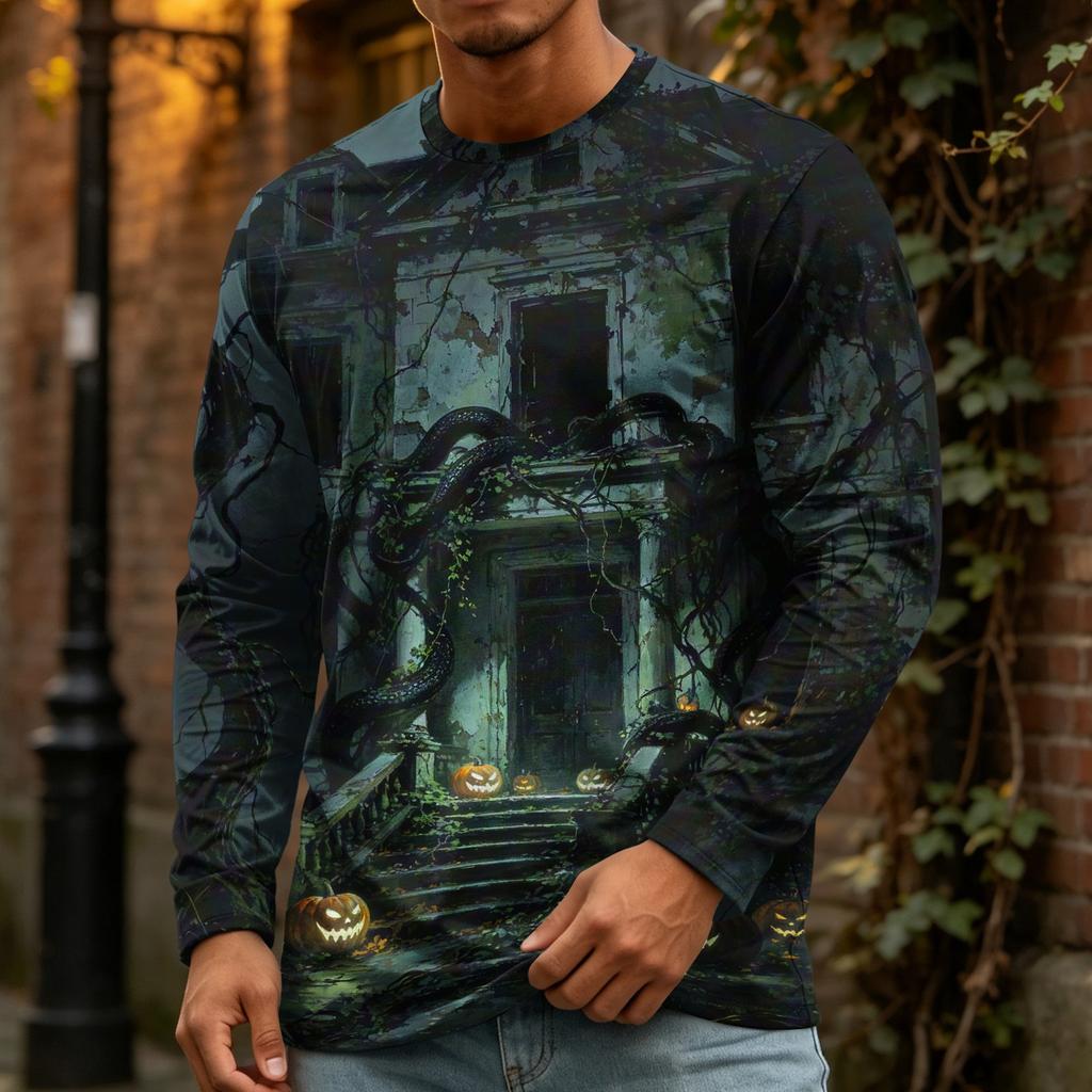 Men's Halloween Print Fashion Neck Long Sleeve T-Shirt