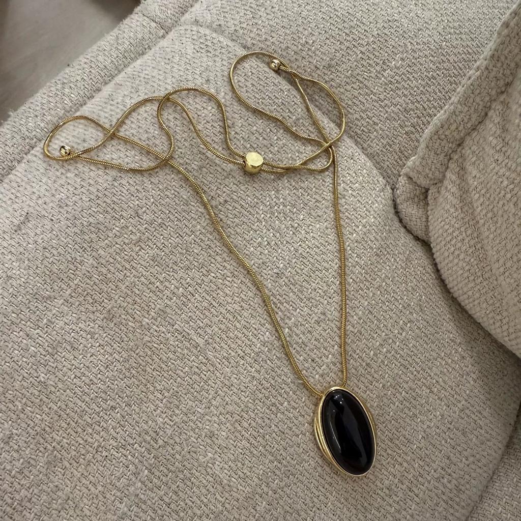 Retro Oval Stone Long Sweater Chain Necklaces For Women Lady Fashion New Jewelry Gift Party Collares Para Mujer