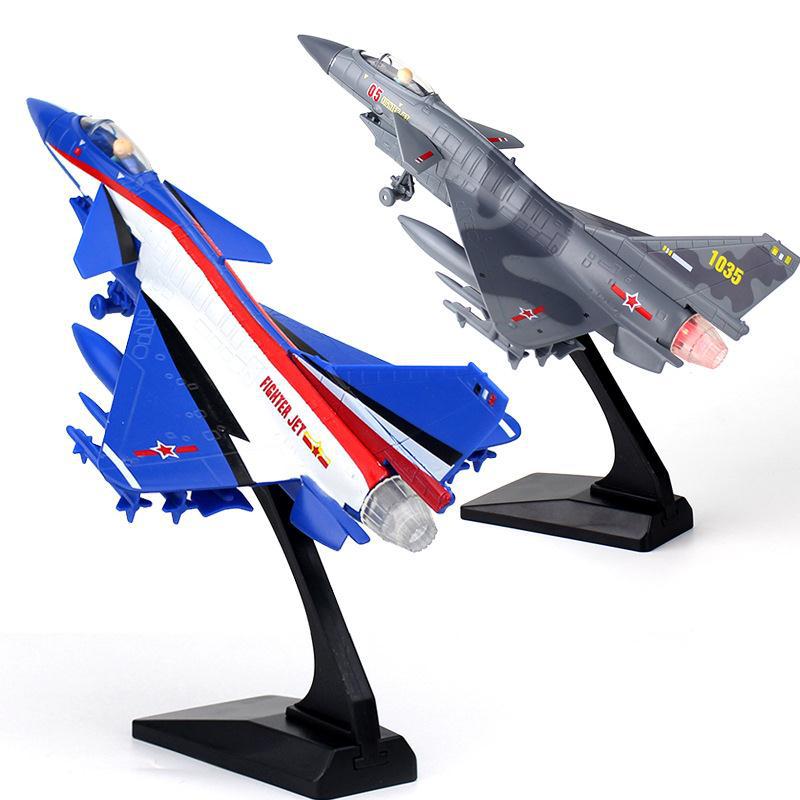 Alloy J-10 Fighter JET Airplane Model Acoustooptic Return Force Aviation Military Aircraft Model Toy Ornament Gift