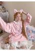 LAVASEON Cute Rabbit Print Long Lace Collar with Loose Korean Student Mori Girl Plus Sizes Hoodie, Length, Women's, Ribbon, School-Style, Fit,