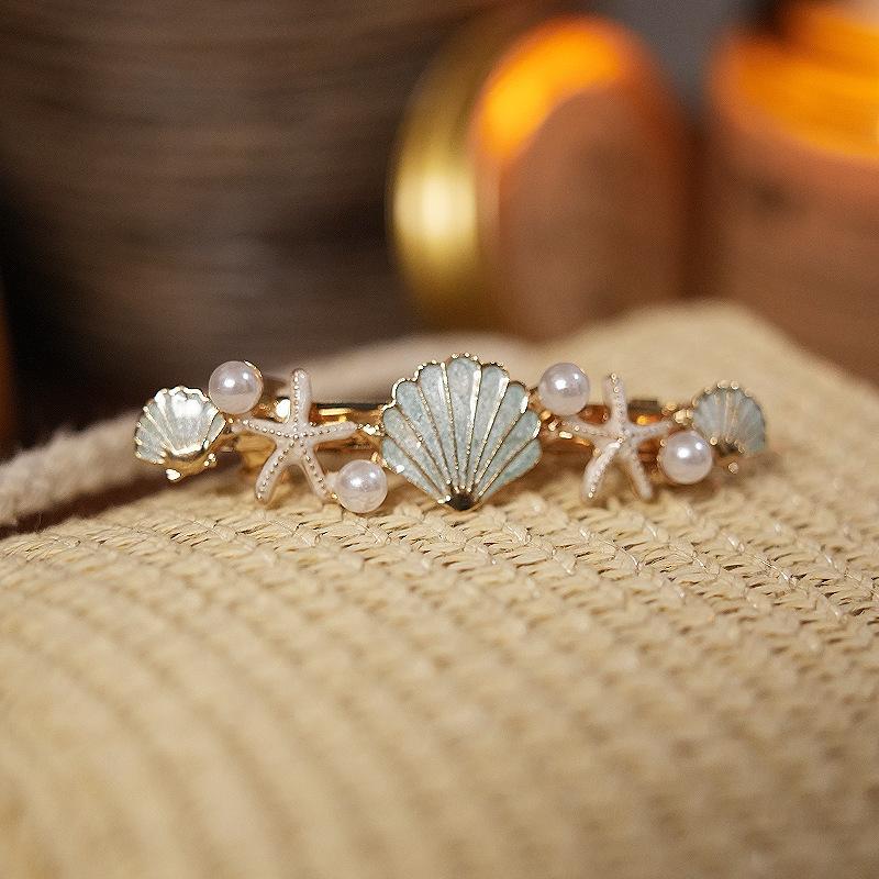 

Ocean Wind Shell Starfish Hair Clip Pearl Decoration Side Clip Vacation/Daily Styling Sweet Headpiece Women S Hair Clip A1