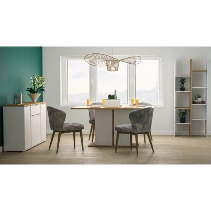 Table à manger seule ACCESS - 6 personnes - Décor chêne Hamilton et blanc - L 160 x P 78 x H 90 cm - DEMEYERE