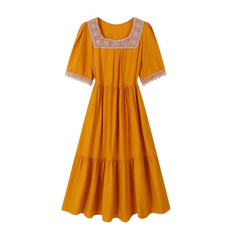 

Round Neck Loose Color Slimming Dress for Women One size имбирный