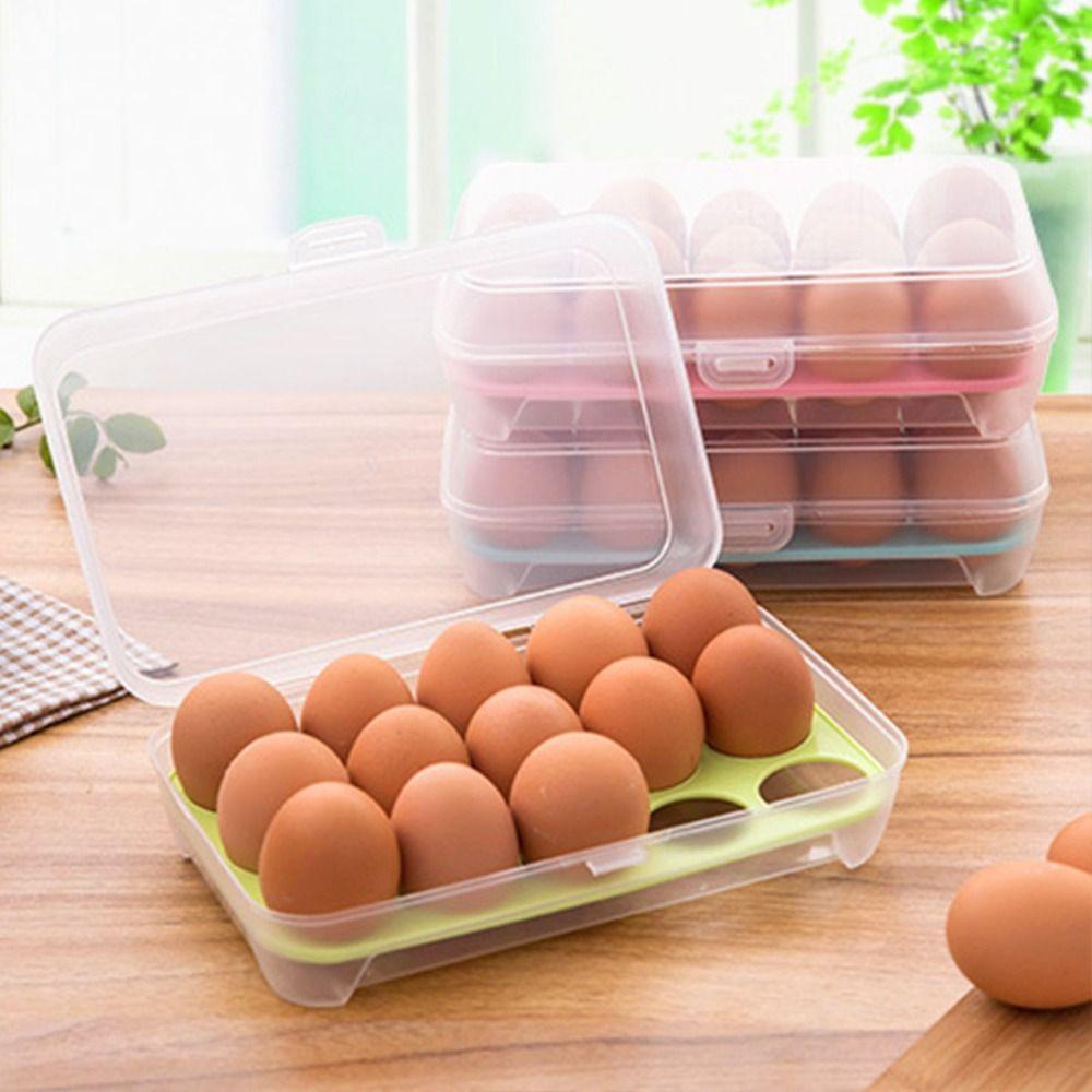 Refrigerator Organizer Egg Fresh Storage Box 15 Grids Compartment Egg Holder  Travel