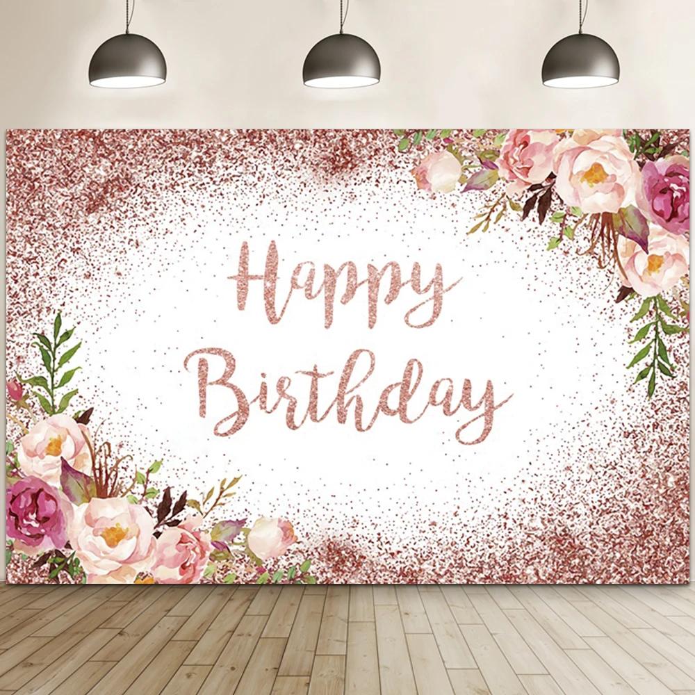Happy Birthday Banner Backdrop Shiny Diamonds 18th Birthday Decoration Canvas 30th Party Photography Background