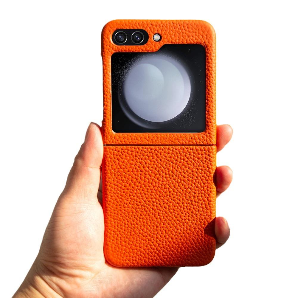 Applicable To Samsung Mobile Phone Case Flip5 Leather Leather Case High-End Protective Case Clamshell Folding Screen Zflip5 Mobile Phone Case