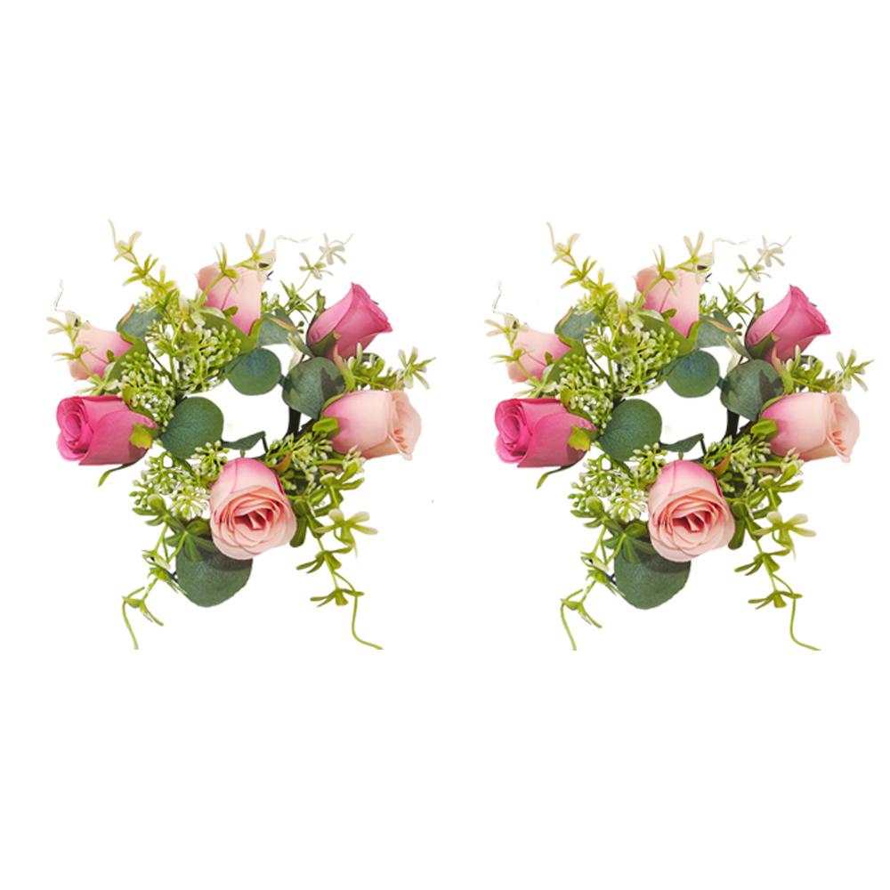 2pcs Candlestick Garland, Candle Wreath Tea Light Candle Holder Artificial Plant Wreath Artificial Flowers Ring Table Decor
