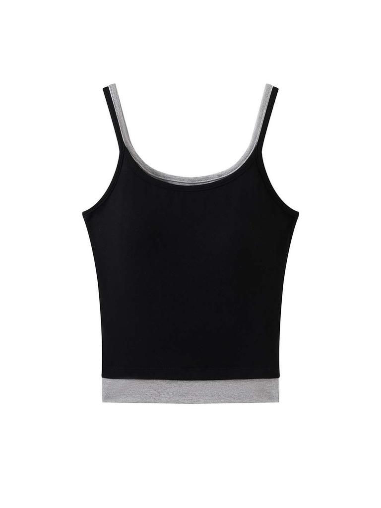 Louvre Spring/Summer Women's Color Block Double Strap Hollow Back Camisole Top