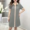 ZANZEA Women Splice Turn Down Collar Casual Short Sleeve Shirt Dress