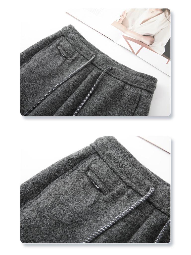 2025 Women's Gray Wide-Leg Wool Pants: Winter Thickened, Soft, and Stylish with a Casual, Drape Design