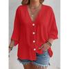 New Women's Plus Size Casual V-Neck Long Sleeve Blouse Elegant Solid Color Loose Fashion T-Shirt Top for Spring Summer