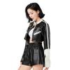 European And American Pu Women'S Leather Jacket, Locomotive Jacket, Spice Girl Style Short Contrasting Color Splicing Leather Top