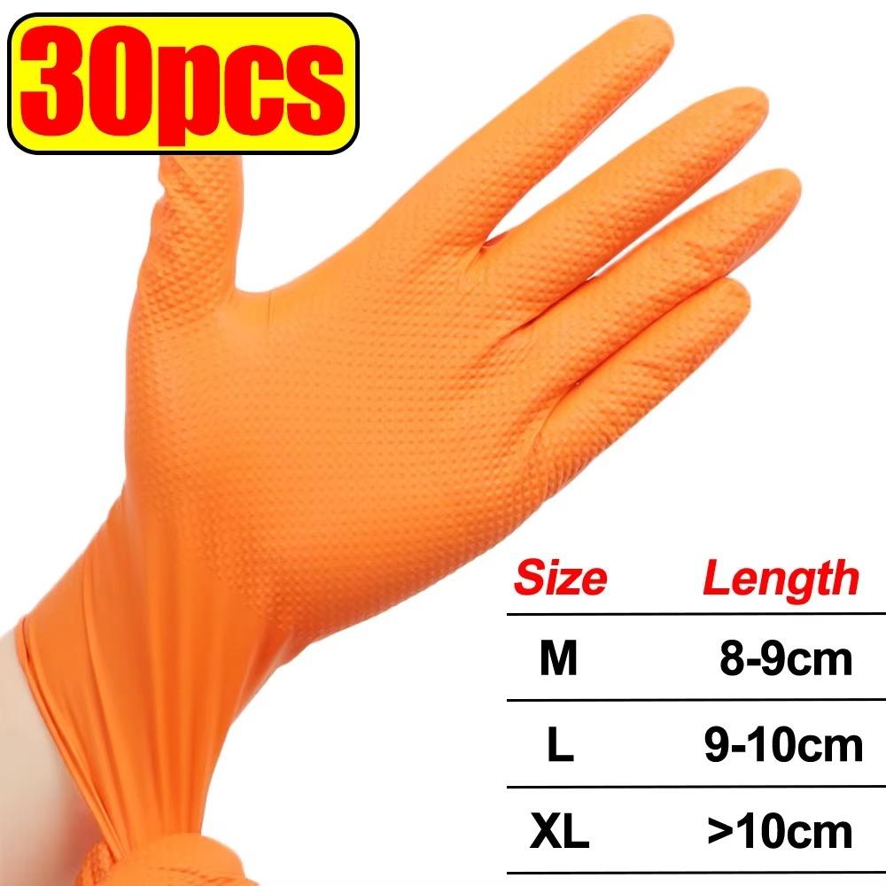 Heavy Duty Orange Nitrile Gloves 8Mil Industrial Disposable Gloves with Diamond Textured Grip for Mechanic Safety & Work Gloves
