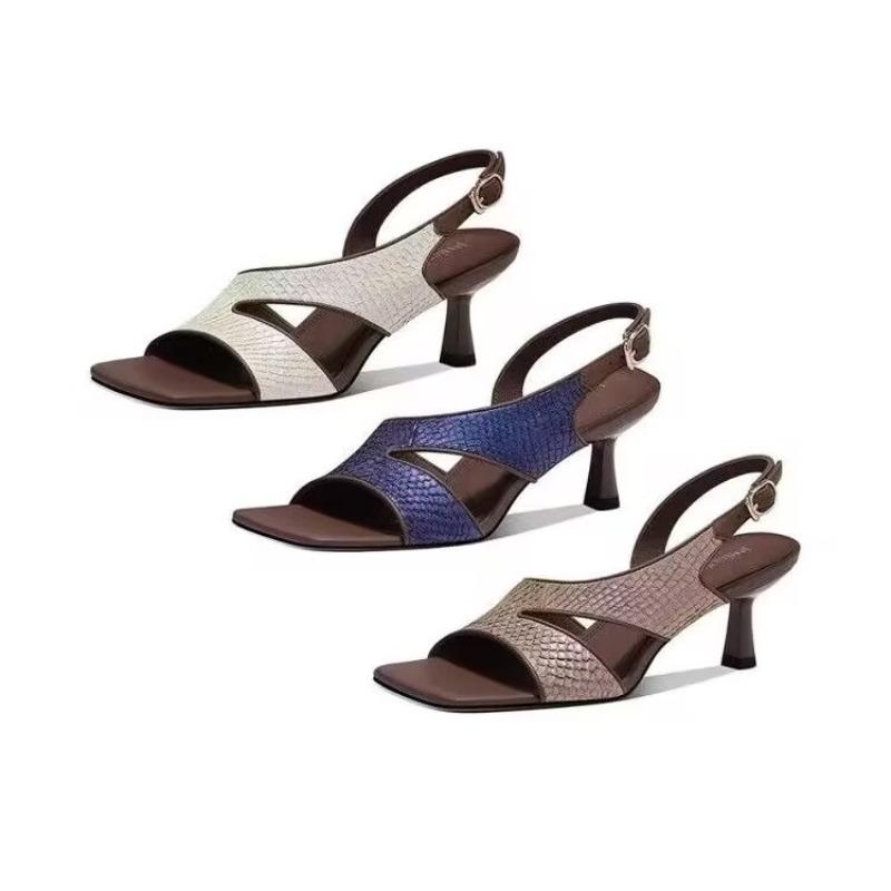 Fashion Summer New Style with Skirt High Heels Temperament Square Toe Open Toe Cut-out One-button Stiletto Sandals