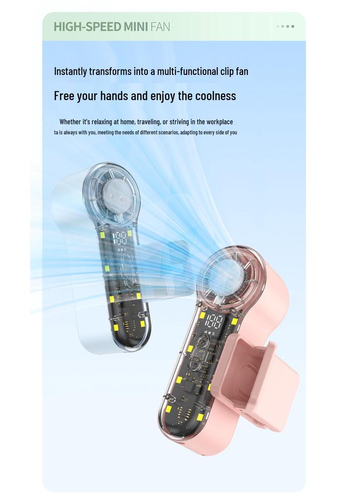 T76 Turbo Handheld Fan: USB Rechargeable, 199 Speeds, Portable Cooling with Ice Pack
