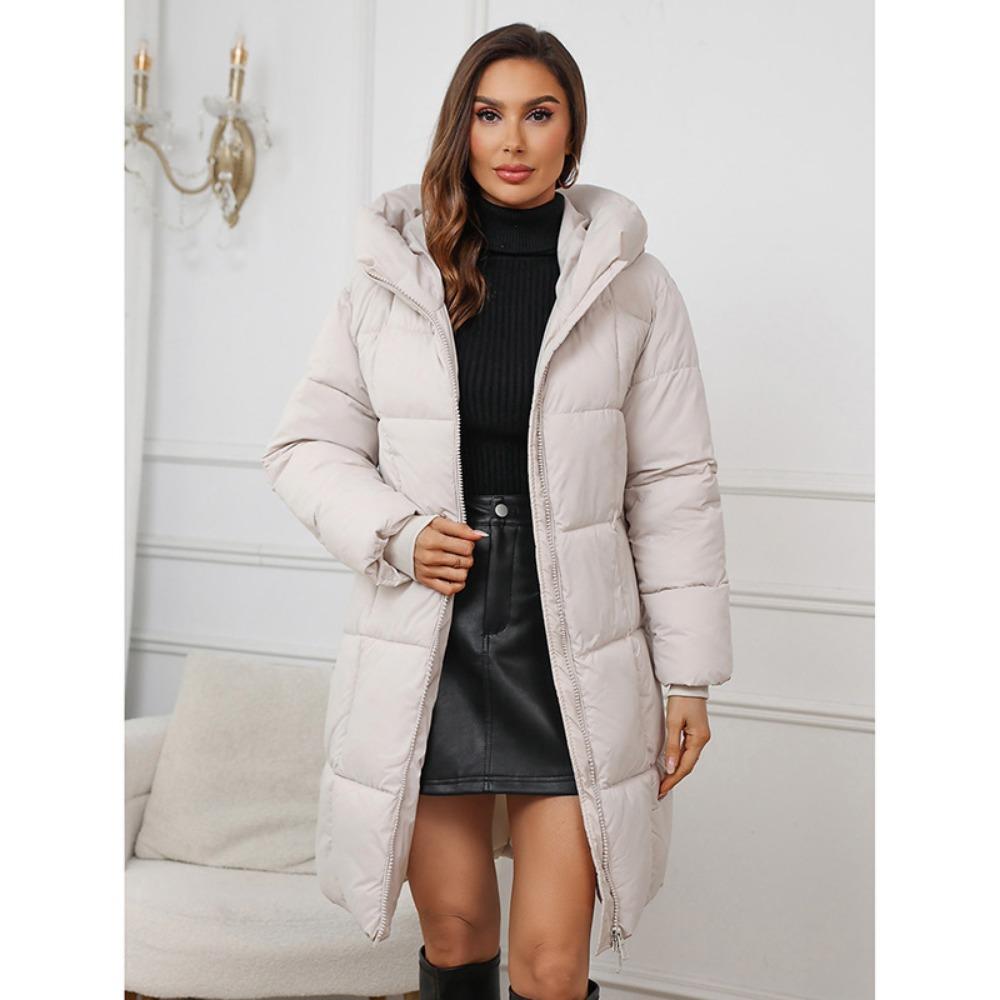 New design slim-fitting hooded women's medium and long thickened waist cotton jacket