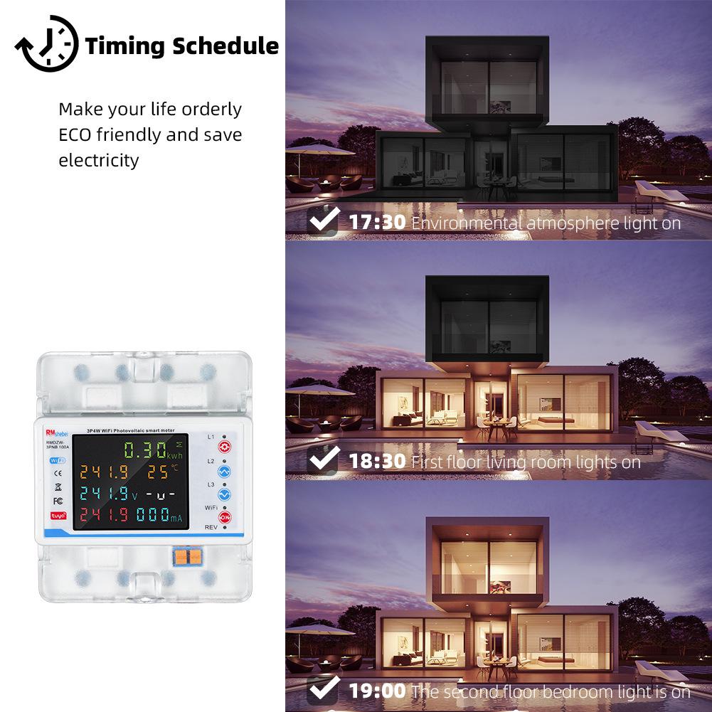 Smart Tuya 3-Phase WiFi Circuit Breaker with 4P, Color Screen, Remote Mobile Control, and Leakage Protection