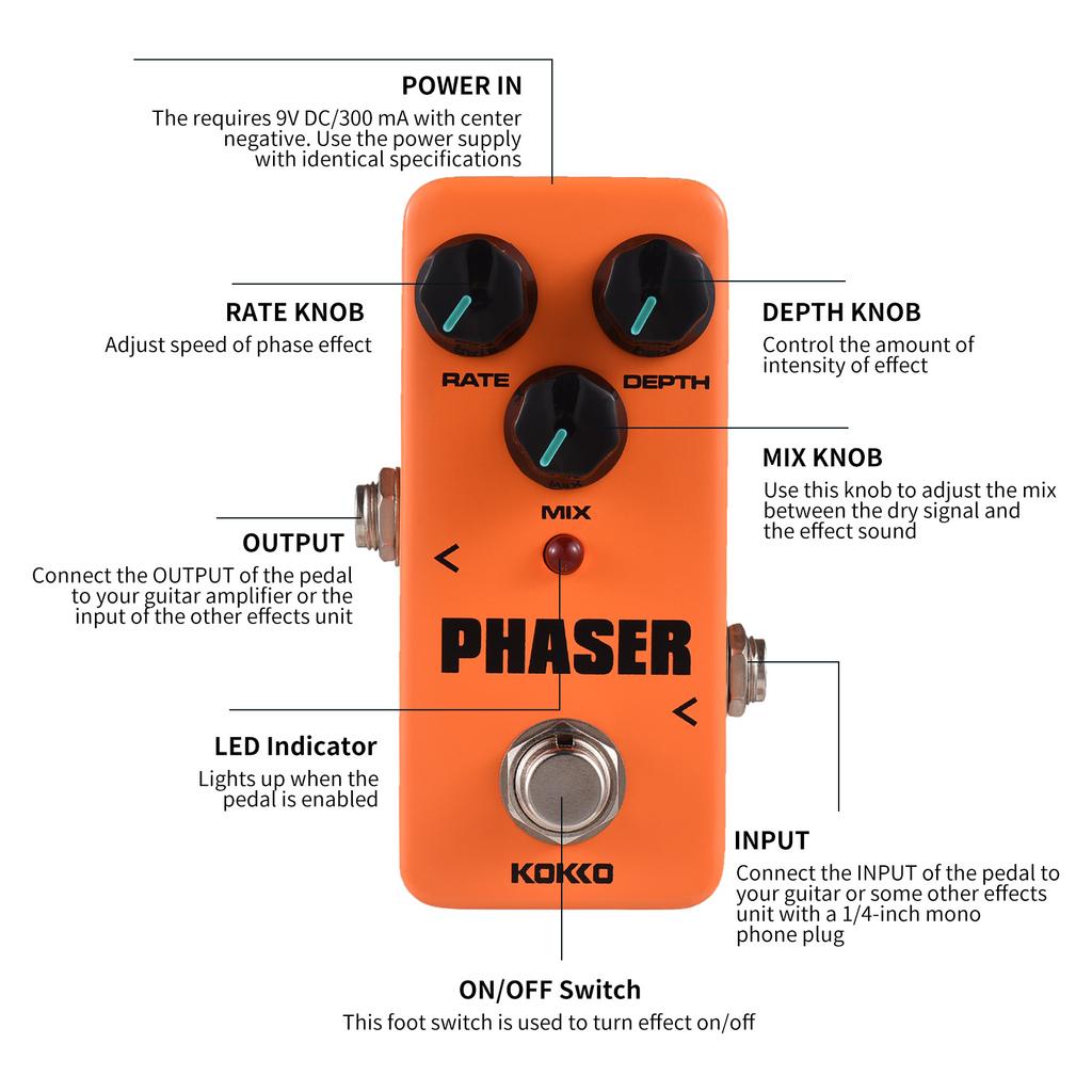 KOKKO FPH2 PHASER Electric Guitar Effect Pedal Portable Guitar Effector Phase Mini Single Electric Guitar Effect Pedal
