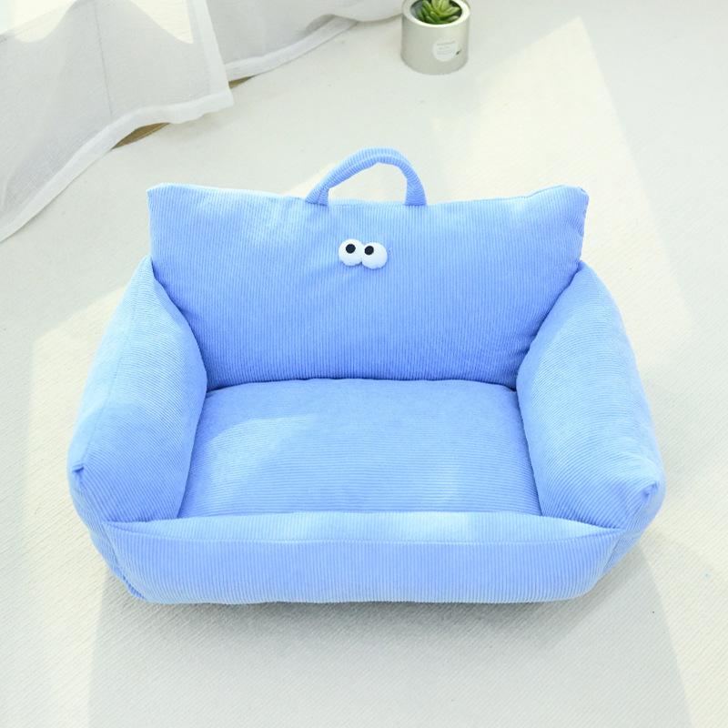 Big-eyed Doghouse Cat Nest Striped Sofa Shaped Nest Macaron Pet Nest Small and Medium-sized Pet Mattress