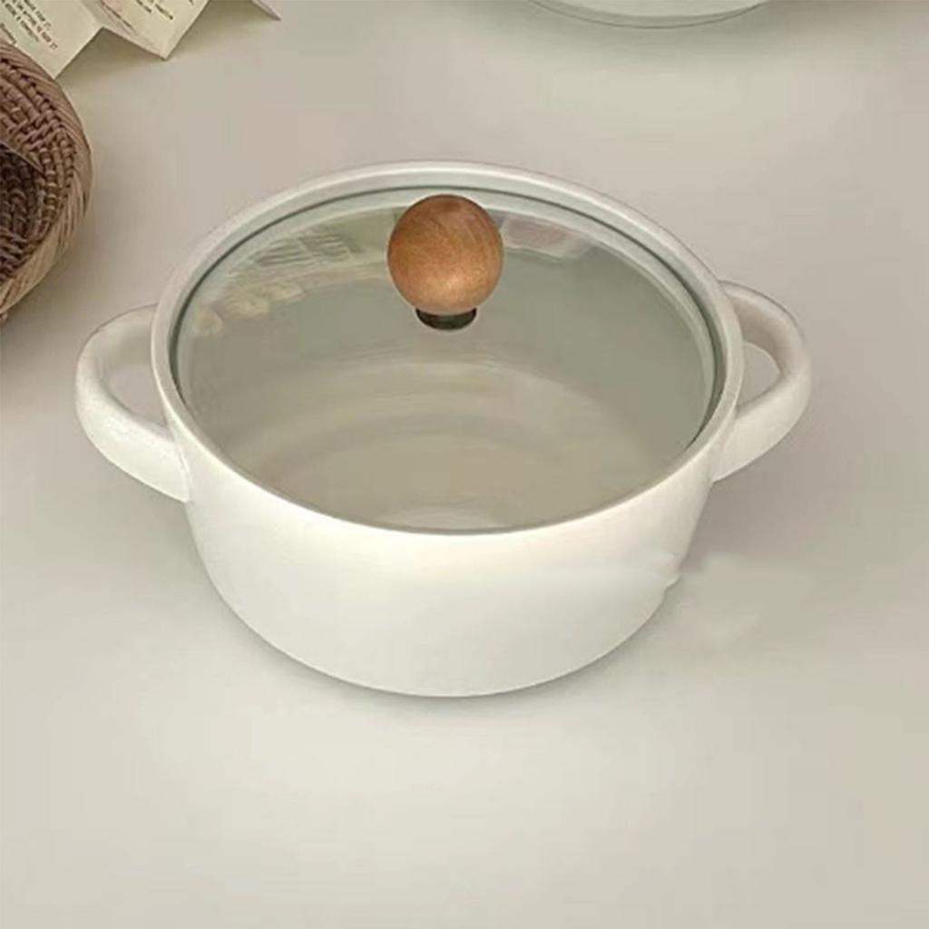 6in Soup Bowls Multifunctional Thermal Insulation Ceramic Soup Crocks with Double Handles Lid for Instant Noodles Soup