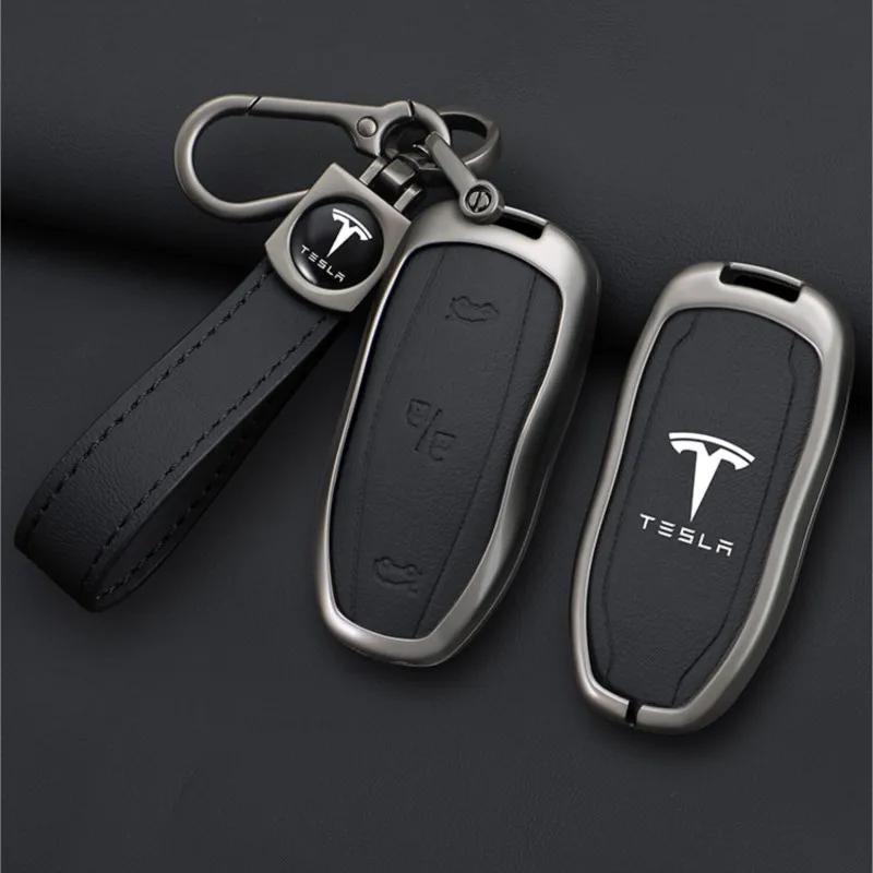 Samolepka na auto 2025 Hot Zinková slitina Kůže Klíčenka do auta Chytrý ovladač Pouzdro Kryt Držák Pro Tesla Model 3 Model S Model Y Chránič K