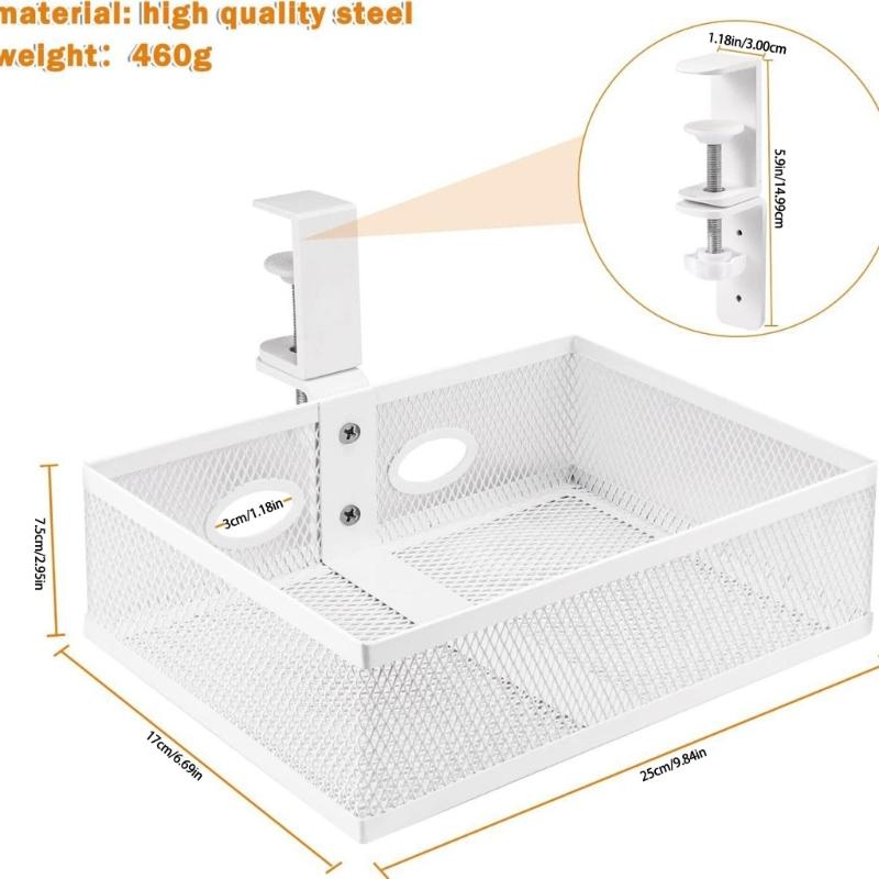 360 Degree Rotating Under Desk Storage Organizer Large Capacity Drawer Office Supplies Holder Metal Wire Basket