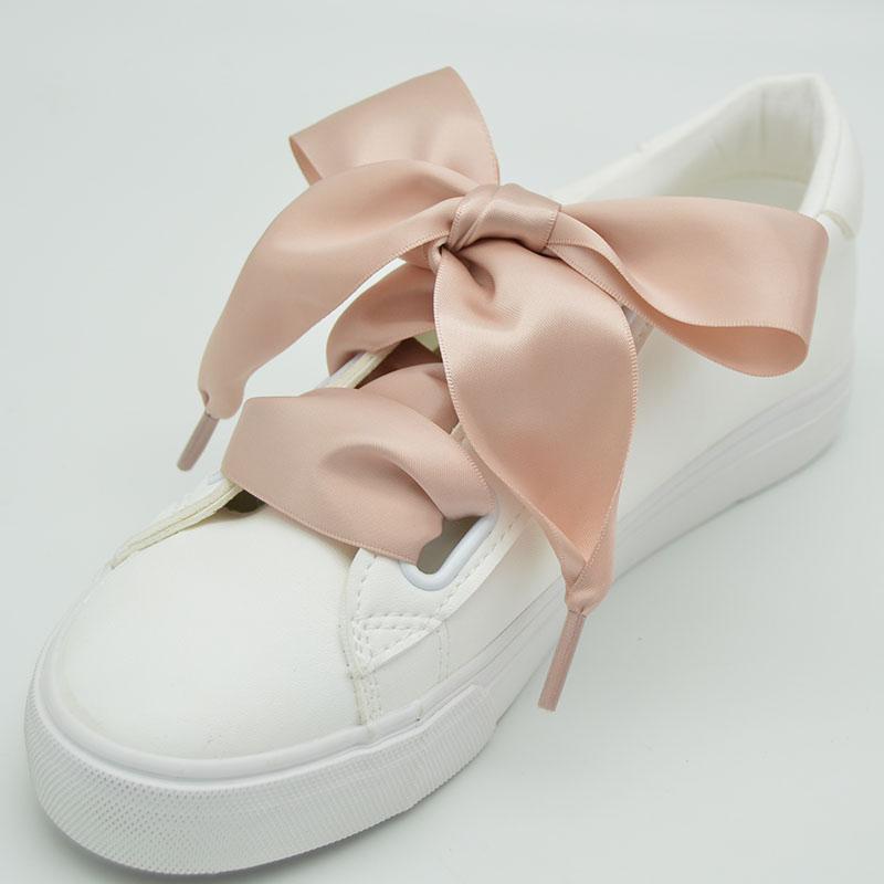 4 cm Verbreed Zijde Satijn Schoenveters Gladde Grote Strik Brede Veters Trend Schoonheid Wit Casual Sneakers Leren Schoenen Veters Dropship 140cm beige