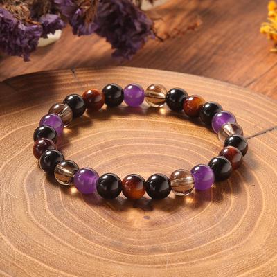 Festive Gifts Black Onyx Amethyst Tiger Eye Smoky Quartz Beaded Bracelet Minimalist Fashion Jewelry for Men Women Daily Wear Gift