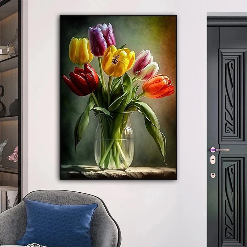 Europa Classico Vintage Fiore Pittura su Tela Decorazione Murale Natura Morta con Fiori in Vaso di Vetro Poster Artistico Nordico Stampa Immagine