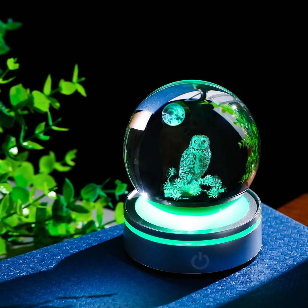 Kertari K9 Crystal Ball Owl a Popular Birthday Gift for Men and Stylish and Soothing Owl Ornament for Home Features an LED Light Provides Indirect and
