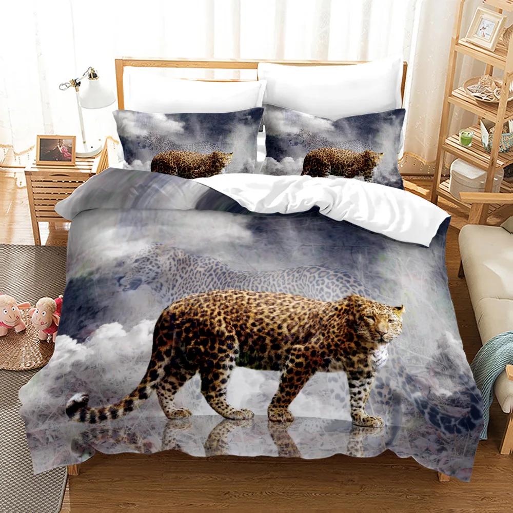 Leopard Soft Duvet Cover King Quen Sized Dimensions Brown Chetah Beding Set for Children Kids Tens Adult Peoples Wild Animal 2/3pcs Polyester Warm