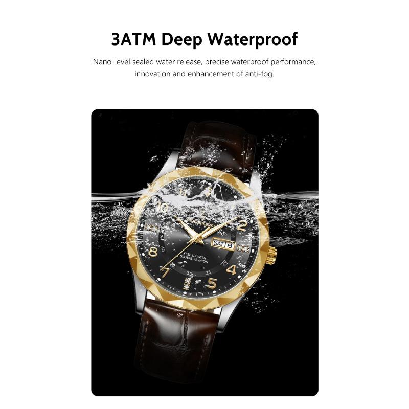 POEDAGAR Orologi di Lusso di Alta Qualità per Uomo Sportivi Quarzo Pelle Impermeabile Luminosi Data Giorno Orologio Maschile Reloj
