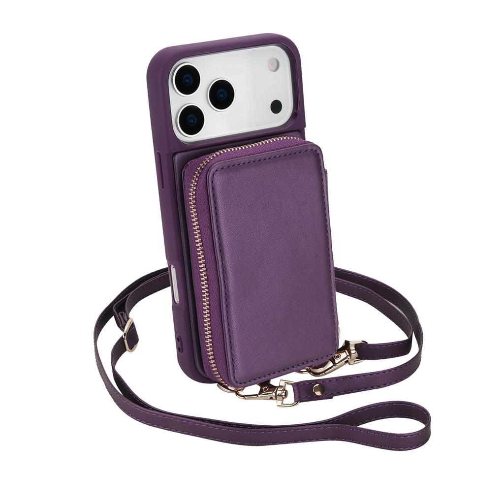 Crossbody Zipper Card Slot Wallet Flip Leather Phone Case For iPhone 17 Pro Max 16 Plus 15 14 13 12 11 RFID Pocket Strap Cover
