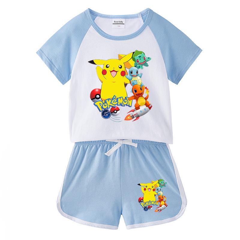 Pikachu Kids' Summer 2023 Short Sleeve T-shirt & Shorts Two-Piece Set
