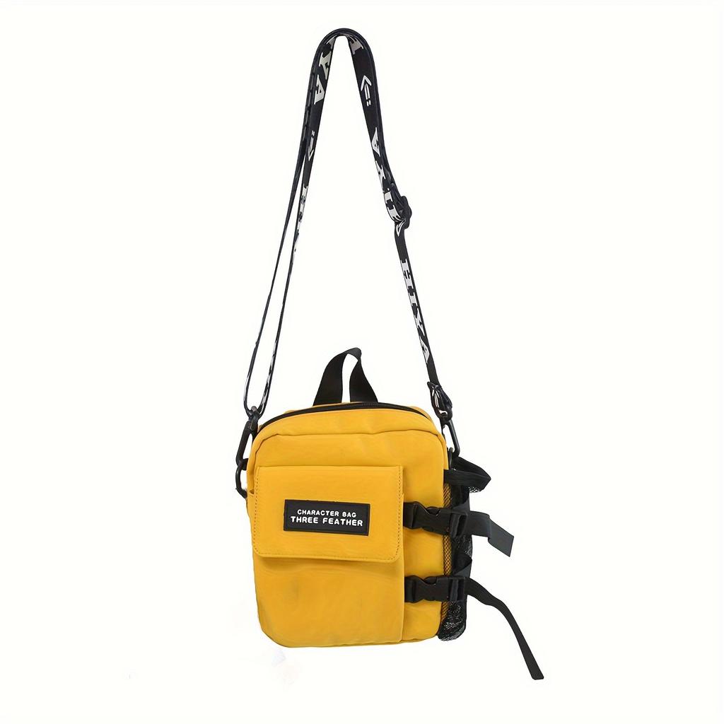 Functional Letter Patch Decor Crossbody Bag, Nylon One Shoulder Portable Mobile Phone Bag, Unisex Square Bag