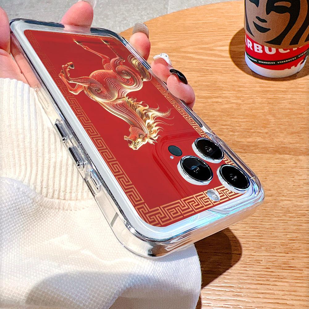 Golden Horse on Red Background lucency Phone Case for IPhone 14 15 16 13 12 11 17 Pro Max 12 13 Mini Soft Cover
