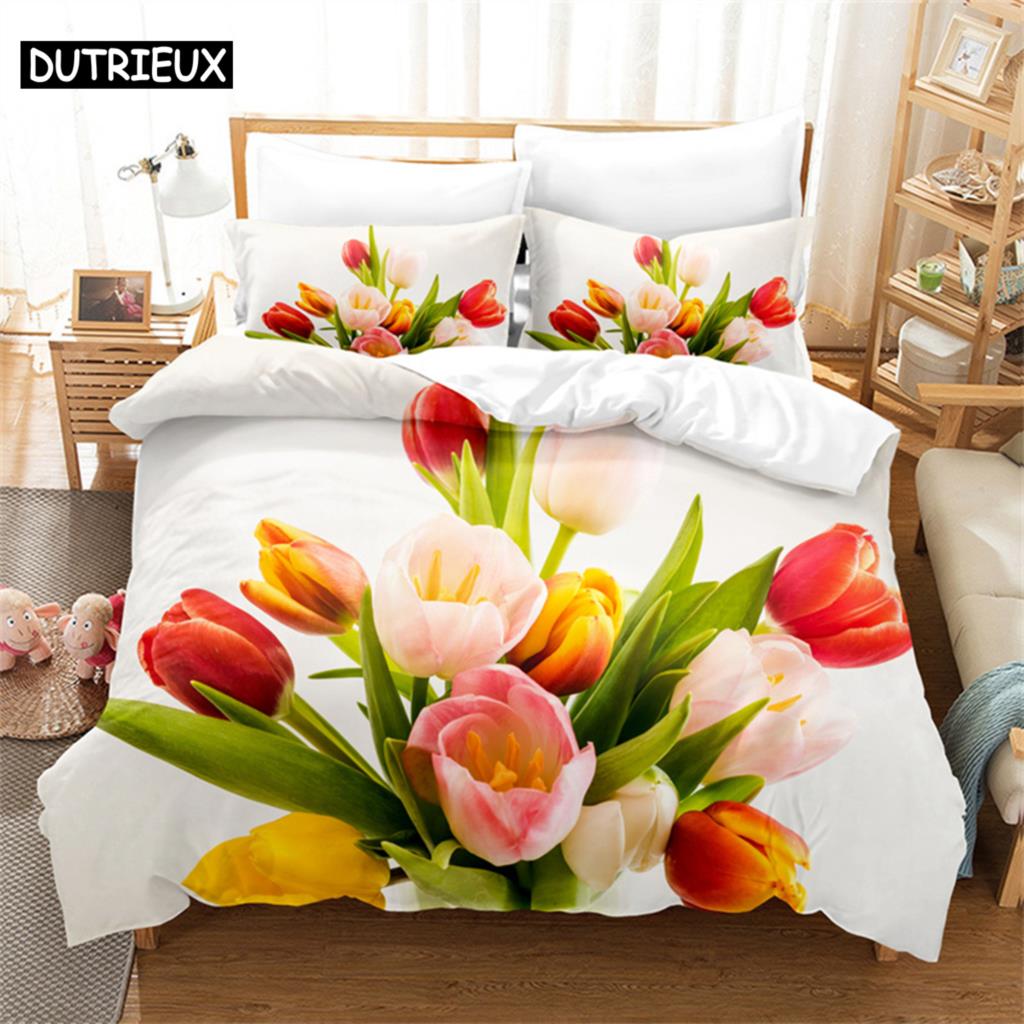 Set de lenjerie de pat Queen cu peisaj de lalele Husă de plapumă Set de pat pentru dormitorul copiilor Set husă de plapumă Mărime King Set husă de plapumă Seturi de lenjerie de pat