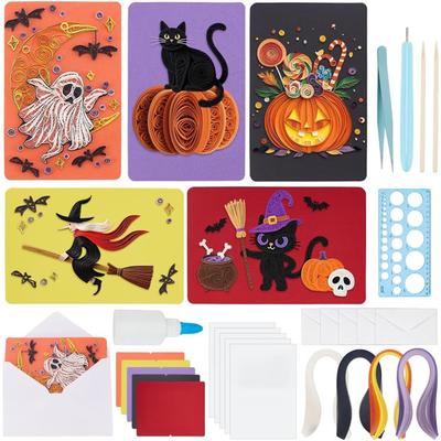 ABBP-For Halloween Decor Paper-Quilling Kit 20 Sets For Adult Beginner Cats Greeting Cards For Adults Quilling Card Making Set