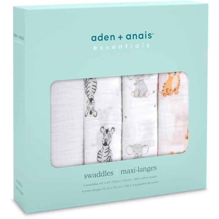 Aden + anais Essentials Cotton Muslin Swaddle Blankets - Pack de 4 Safari Babes