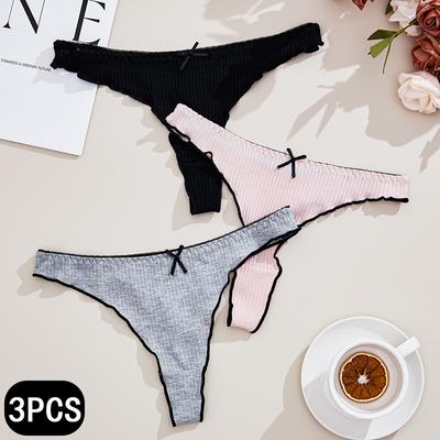 3-teiliges Damen-Tanga-Höschen mit niedriger Taille, einfarbig, Baumwoll-Dessous, sexy Tangas, modische, lässige Unterwäsche, bequeme Passform, Damen-Tangas
