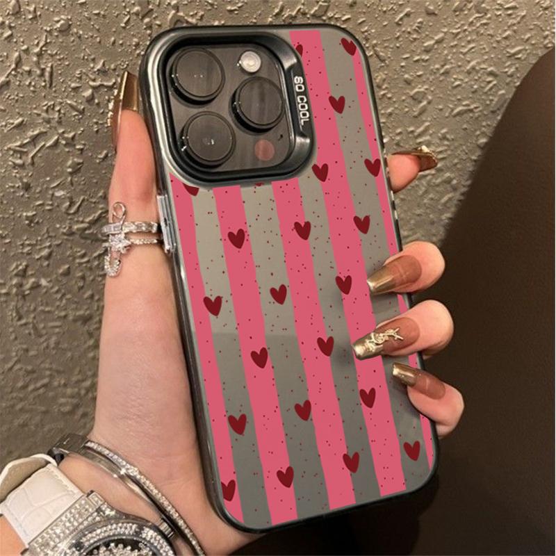 Case for Realme 15 14 13 12 Pro Plus 11 10 Pro 8 5G C63 C55 C53 C51 C61 C25 C21Y C25Y Red Stripe Love Heart Plating Pink Cover
