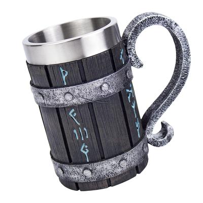 Severský vikingský runový hrnek korbel nerezový dřevěný pryskyřičný 3D severský dekor káva cool gotický pivní korbel džbánek pohár hrnky 600ml