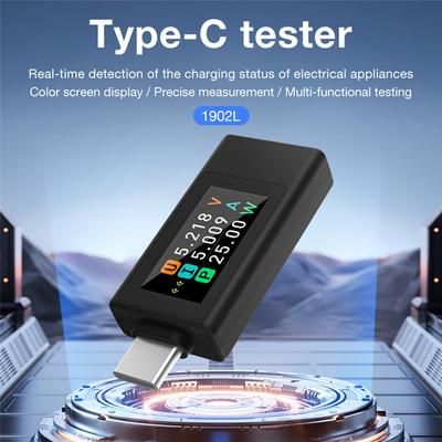 ABNO-KWS-1902L Type-C Current Voltage Monitor 4-30V 0-8A Color Display Amp Volt Ammeter Meter Detector Power Off Storage