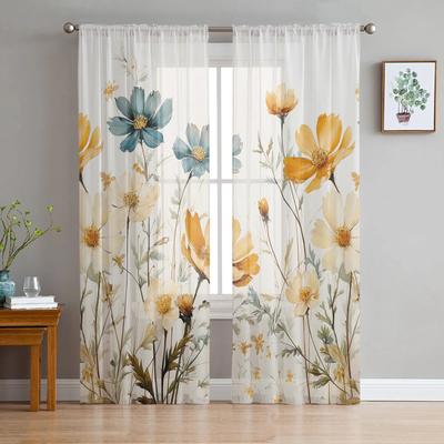 Rideaux en Tulle pour fenêtre avec plantes à fleurs, pour salon, cuisine, décoration de noël, pour la maison, en Voile transparent