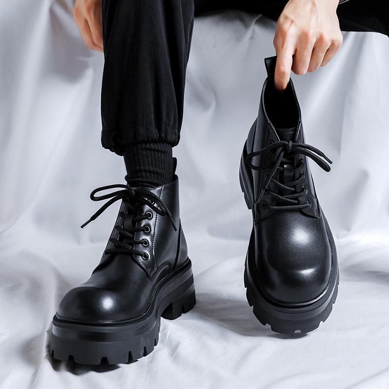 

Men s Height-Boosting Motorcycle Style Leather Boots - Autumn/Winter 9133-Y 40