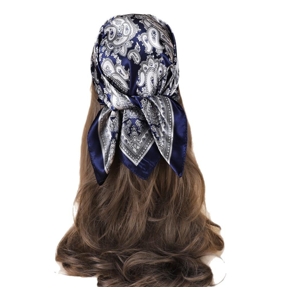 Imitation Silk Scarf Women's Headscarf, 61CM Small Size Square Scarf, Patterned Neck Scarf, Shawl, European and American Women's Scarf Wholesale