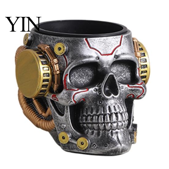 Langlebiger Harz-Stifthalter Totenkopf-Stifthalter, Gruseliger Pinselhalter für Make-up Industrieller Stil Becher Multifunktionaler Schreibtisch-Organizer für Zuhause Büro, Halloween