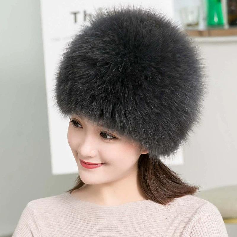 Korean version of fox fur hat women's winter warm fur hat Berey snow hat Skinny ski hat Ear protector head hat