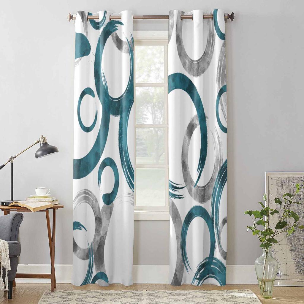 Geometric Paint Circles Blue Gray Window Curtains for Living Room Luxury Bedroom Curtain Kitchen Blinds Drapes Curtains